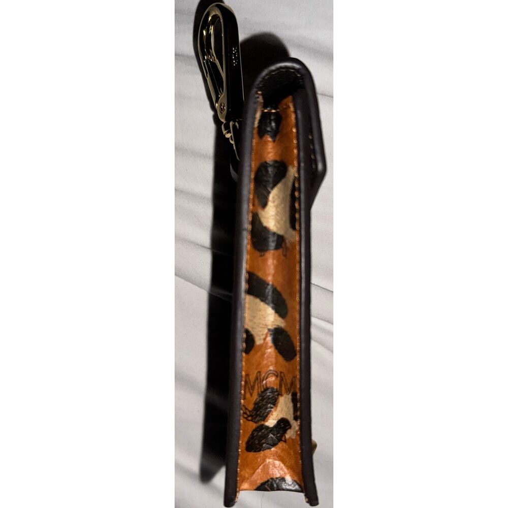 MCM Leopard Print Key Holder Card Case Gold Studded Clip Lanyard Mini Pouch - Picture 8 of 13